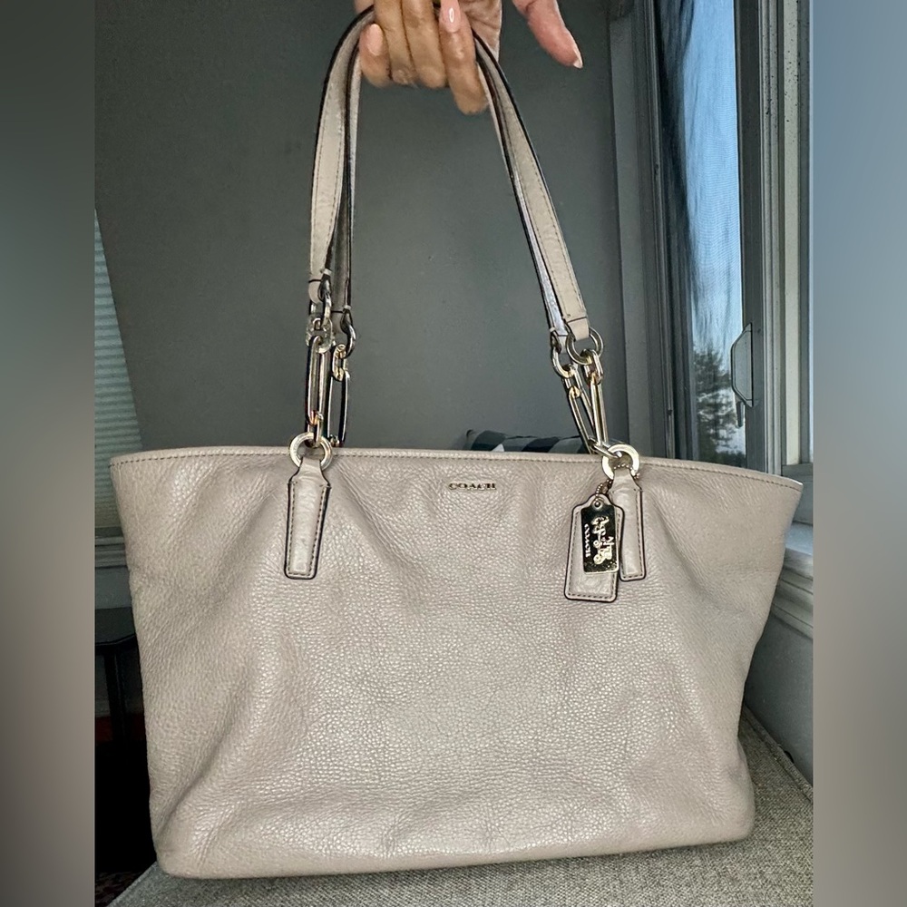 Coach Madison Zip Up Leather East West Tote Handbag Purse L1380-26769 Griege